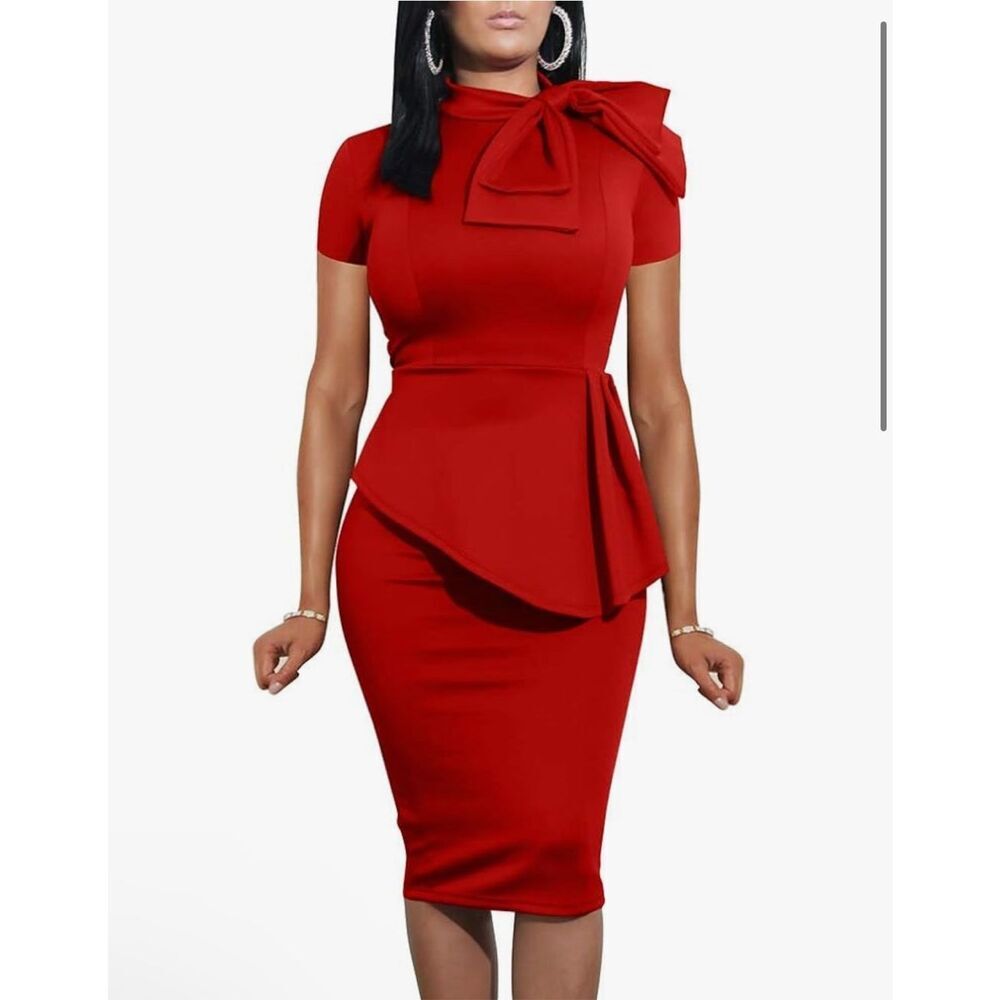 NEW Red Plus Size Bow Peplum Bodycon Pencil Dress 5X